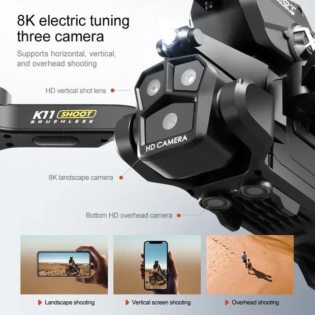 K11MAX Triple Camera Foldable Drone Brushless Motors Drones With High Quality of obstacle avoidance Mrsalepoint