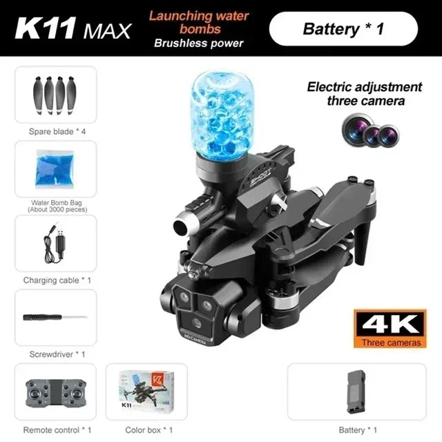 K11MAX Triple Camera Foldable Drone Brushless Motors Drones With High Quality of obstacle avoidance Mrsalepoint Black
