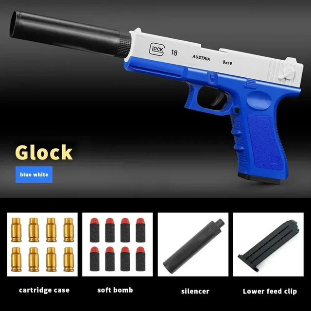 Soft Pellet Gun Toy Airsoft Glock with Drum Shell Ejected Foam Blaster Fidget Guns Toy Realistic Ejecting Gun Gifts for Boys