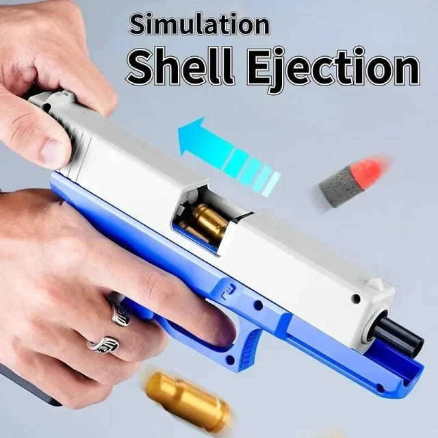 Soft Pellet Gun Toy Airsoft Glock with Drum Shell Ejected Foam Blaster Fidget Guns Toy Realistic Ejecting Gun Gifts for Boys
