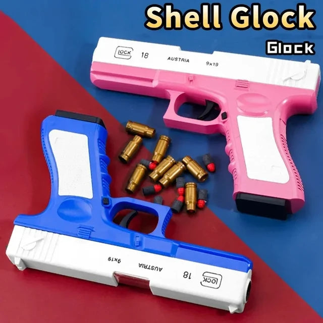 Soft Pellet Gun Toy Airsoft Glock with Drum Shell Ejected Foam Blaster Fidget Guns Toy Realistic Ejecting Gun Gifts for Boys