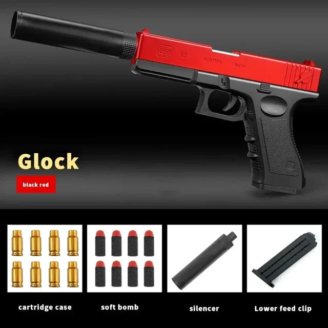 Soft Pellet Gun Toy Airsoft Glock with Drum Shell Ejected Foam Blaster Fidget Guns Toy Realistic Ejecting Gun Gifts for Boys