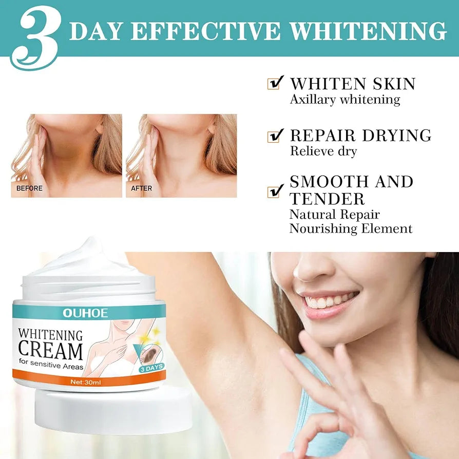 Linsition Underarm White Cream for Women, Underarm Cream with Natural Formula - Cream Against Dark Spots, Nourishes, Moisturises Under the Armpits, Neck, Knees, Elbows