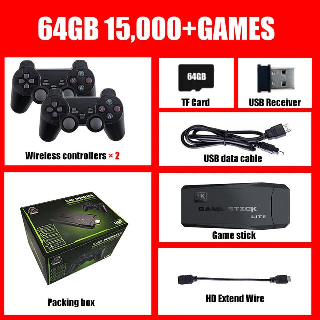 Video Game Console 2.4G Double Wireless Controller Game Stick 4K 10000 Games 64GB / 32GB Retro Games for PS1/GBA