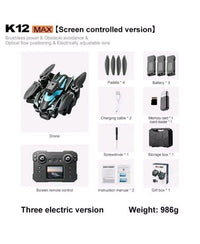 K12MAX SCREEN LCD DISPLAY GPS BRUSHLESS MOTORS AVOIDANCE OBSTACLE OPTICAL FLOW DRONE WITH TRIPLE CAMERA AND CARRYING BAG