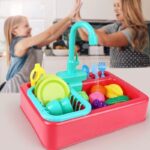 Kitchen & Sink Dishwasher Basin Vegetables Toy Set Kids Pretend Toys Blue| Green|Orange - Image 3