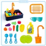 Kitchen & Sink Dishwasher Basin Vegetables Toy Set Kids Pretend Toys Blue| Green|Orange - Image 7