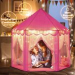 Princess Kids Play Tent House with LED Lights – Indoor Outdoor Children Playhouse Castle Tent with Curtains & Mat (Free 50 Shiny Balls) - Image 4