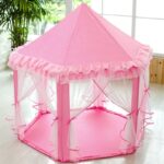 Princess Kids Play Tent House with LED Lights – Indoor Outdoor Children Playhouse Castle Tent with Curtains & Mat (Free 50 Shiny Balls) - Image 8