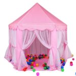 Princess Kids Play Tent House with LED Lights – Indoor Outdoor Children Playhouse Castle Tent with Curtains & Mat (Free 50 Shiny Balls) - Image 12