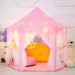 Princess Kids Play Tent House with LED Lights – Indoor Outdoor Children Playhouse Castle Tent with Curtains & Mat (Free 50 Shiny Balls) - Image 2