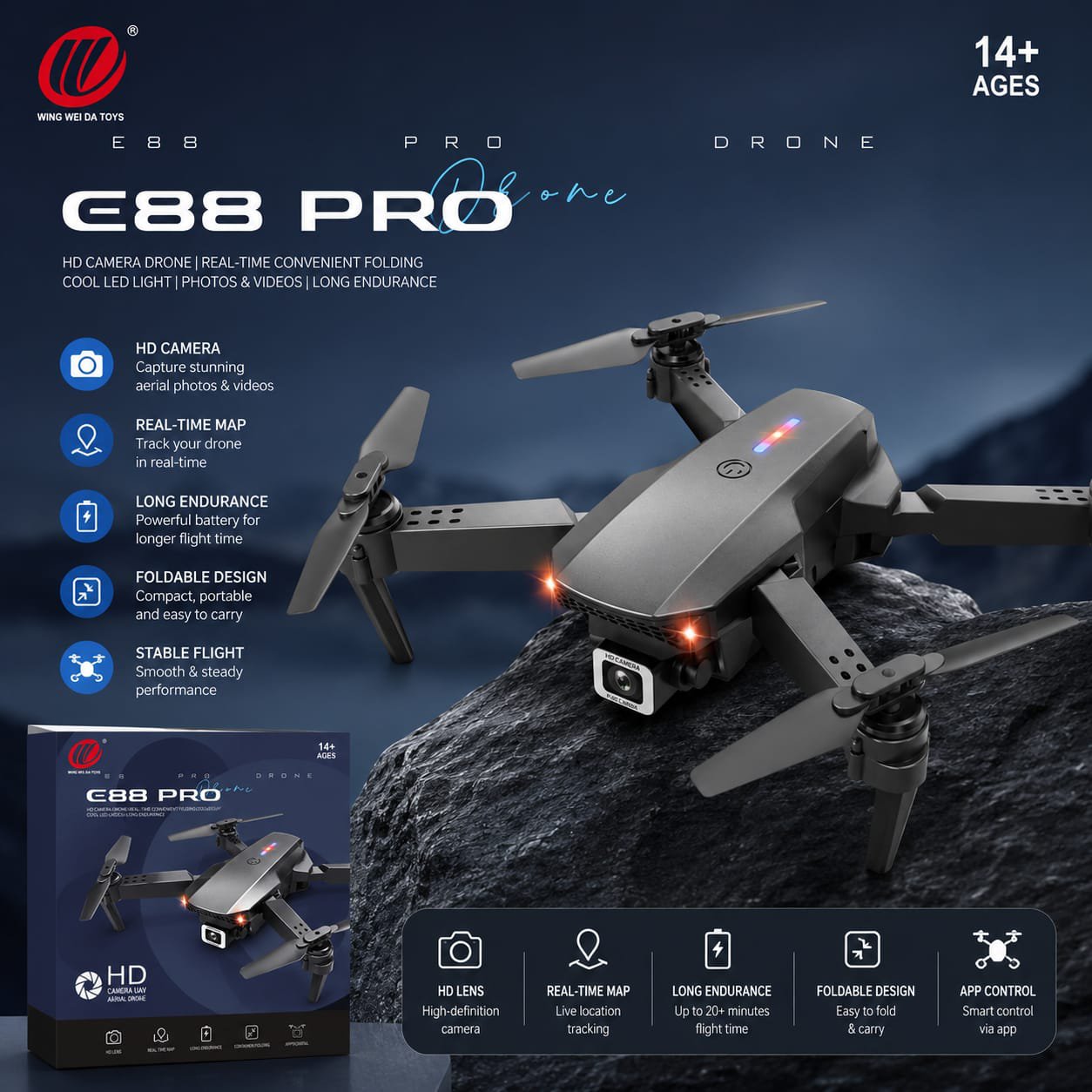 2026/02/1000420058.jpg E88PRO Foldable Camera Drone High Quality Obstacle Avoidance Drone - Image 1