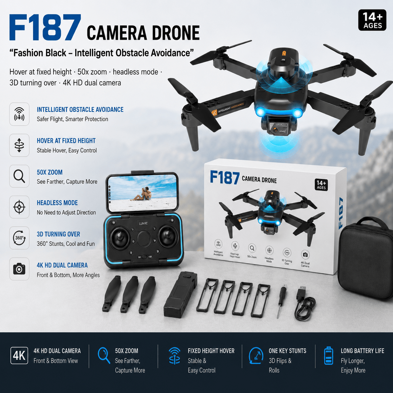 2026/02/1000437453.png F187 Double Camera Drone With Obstacle Avoidance High Quality Quadcopter Camera Drone - Image 1