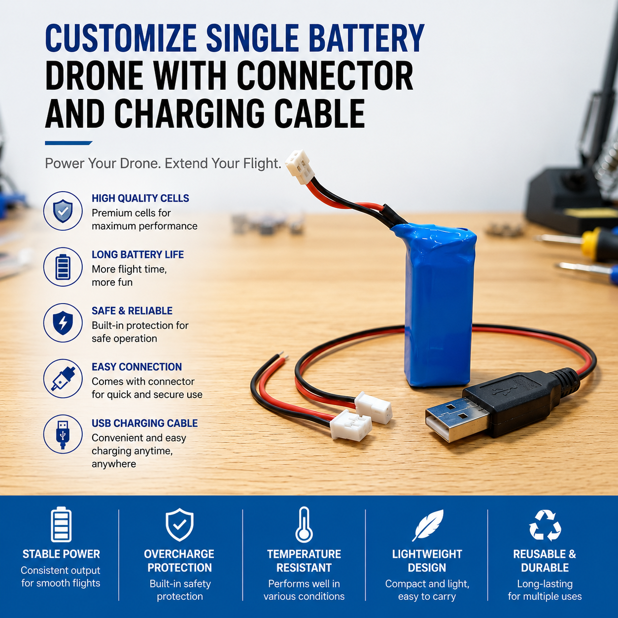 2026/03/20312.png 2000Mah Drone Battery With Charging Cable And Connector High Power Batteries For All Kinds Of Camera Drone - Image 1