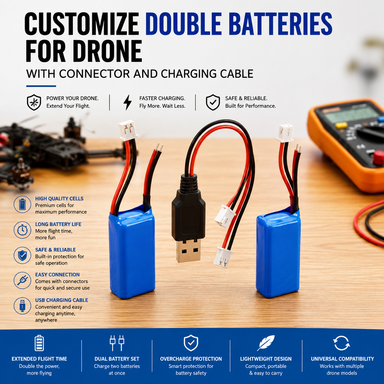 2026/03/20314.png 2000Mah Drone Double Battery With Charging Cable And Connector High Power Batteries For All Kinds Of Camera Drone - Image 1