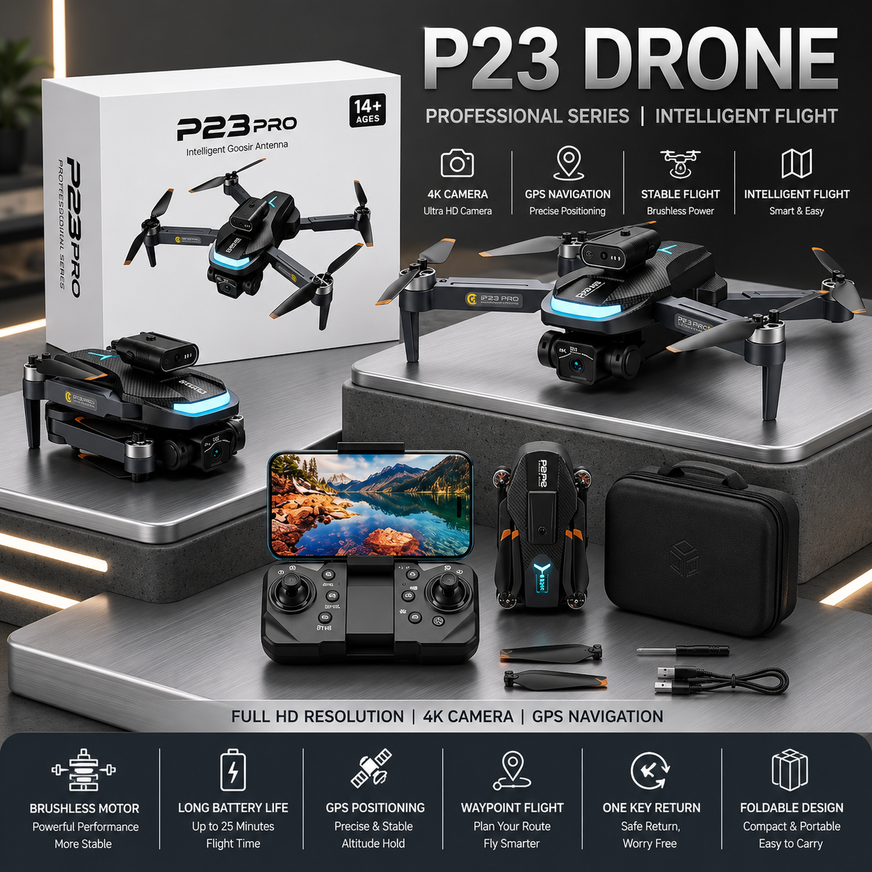 2026/03/21797.png P23PRO Brushless Motor Foldable Camera Drone High Quality Tripple Camera Drone With Obstacle Avoidance ( With Customized Extra Battery If Needed) - Image 1
